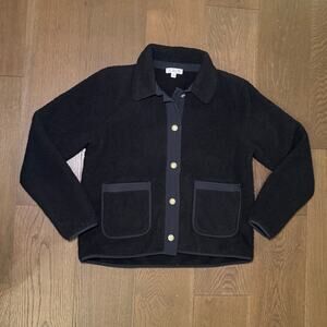 J Crew Teddy sherpa lady jacket BT709 Sz Small Black Gold Buttons Patch Pockets